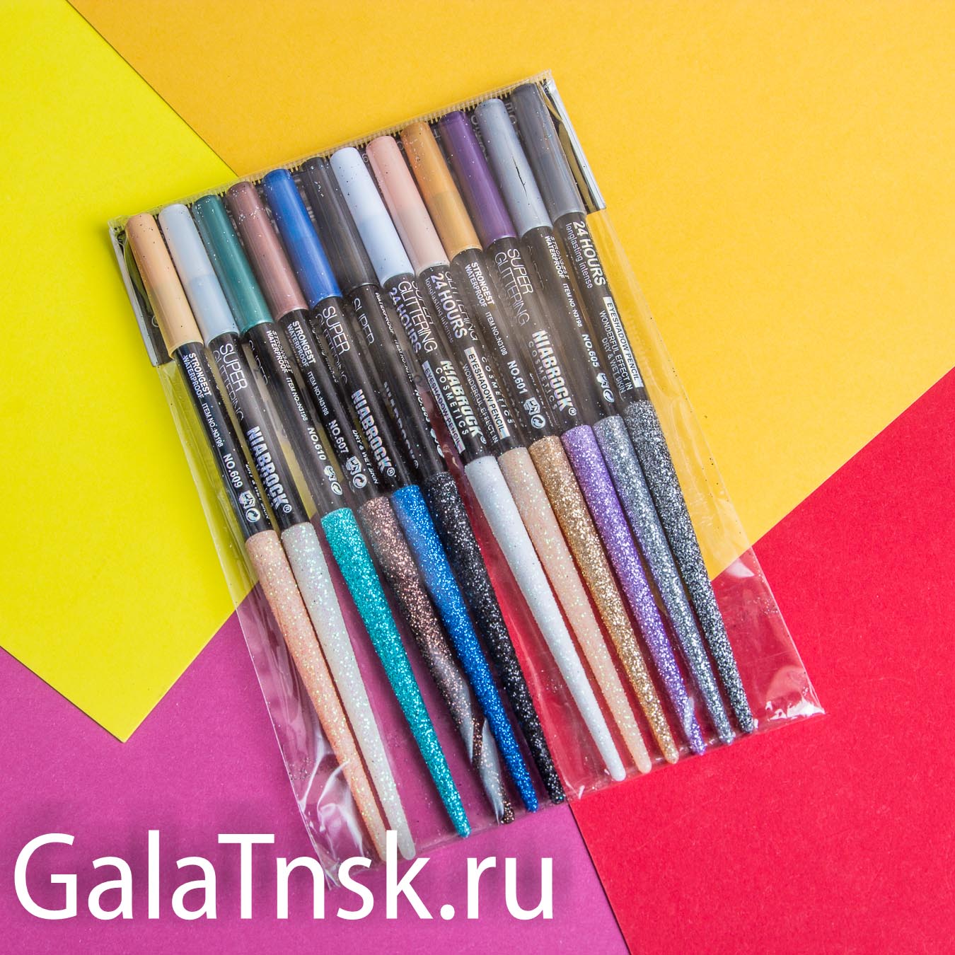 NAIBROCK COSMETICS Набор цветных карандашей для век с глиттером водостойкие 12шт N3198