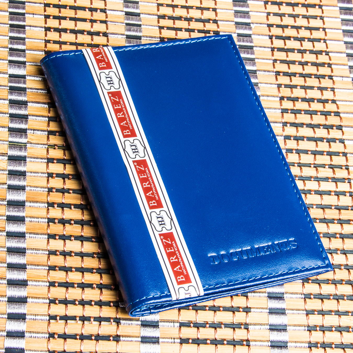 BAREZ Обложка для автодокументов с паспортом HJ натуральная кожа 1151/1 Blue