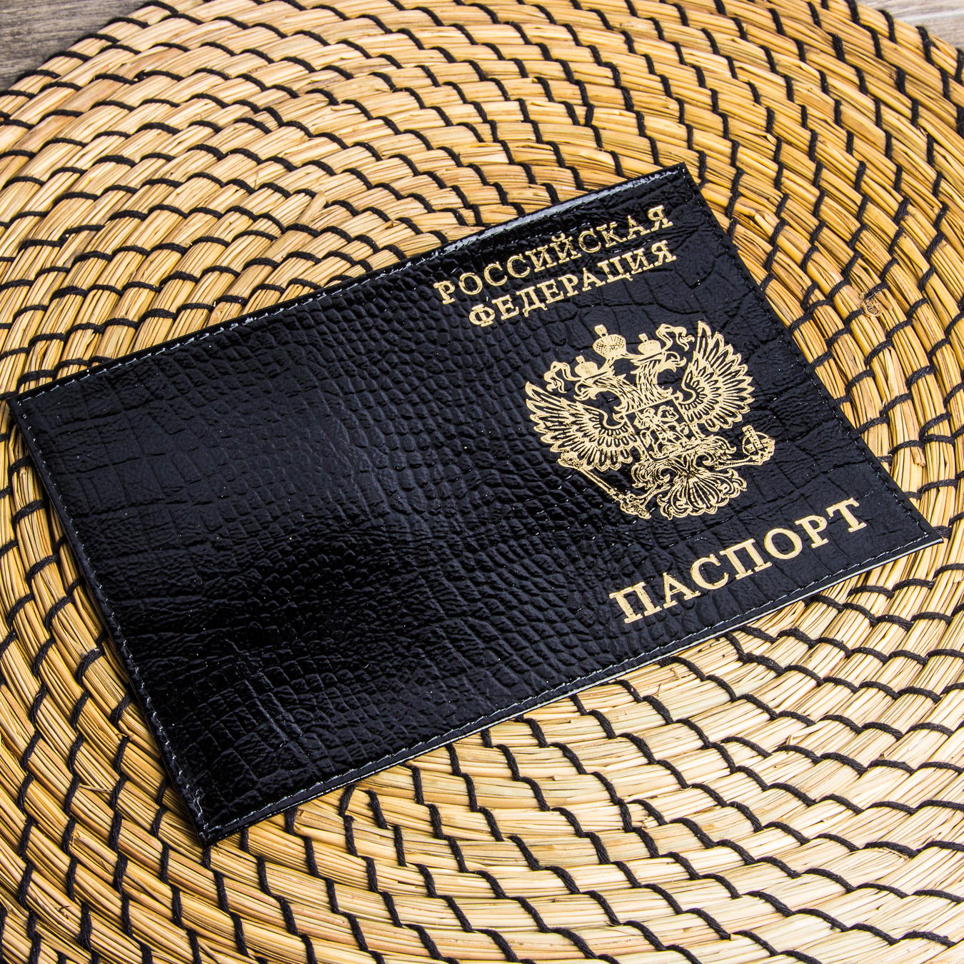 BAREZ Обложка для паспорта натуральная кожа с печатью HJ 0151/227 Black